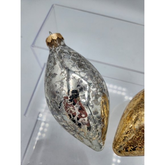 2 Vintage Rauch Tear Drop Silver Gold Mercury Glass Christmas Ornaments - Picture 2 of 4